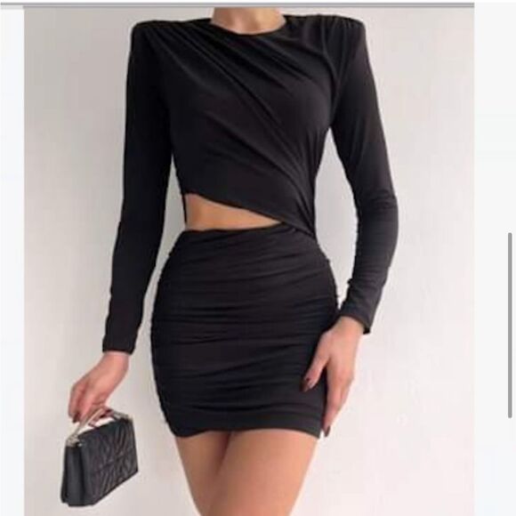BLOGGERS FAVE! Zara Black Draped Mini Dress Sz S EUC - Picture 2 of 12